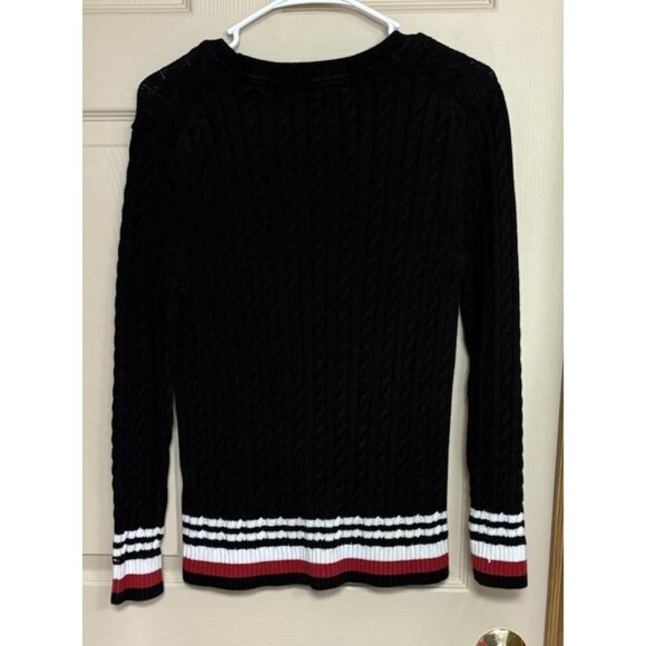 Tommy Hilfiger Women’s Cableknit Sweater Black Red White Large - Picture 3 of 4